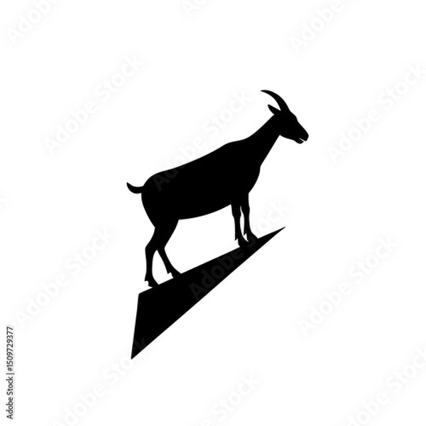 Fototapeta Agile Side View of a Goat Climbing Black Silhouette Vector Clip Art Illustration