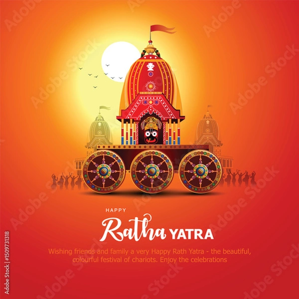 Fototapeta Indian festival Ratha Yatra of Lord god Jagannath, Balabhadra and Subhadra on Chariot with people. new abstract vector illustration design