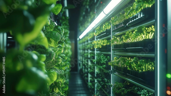 Fototapeta Vertical farming innovation with robotics planting crops for future food solutions