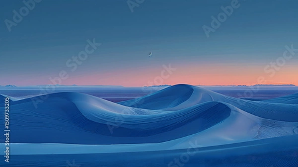 Fototapeta Serene desert landscape under twilight sky with gentle hills.
