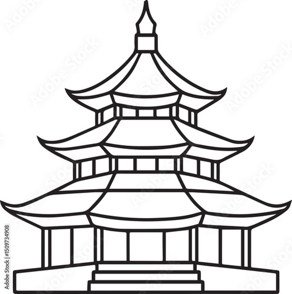 Fototapeta pagoda outline vector illustration line art	