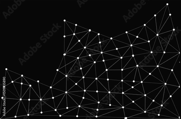 Obraz Abstract Geometric Network Background with Dots and Lines on Black.