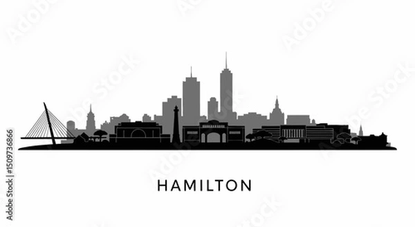 Fototapeta Hamilton Skyline with Canada Black Silhouette.