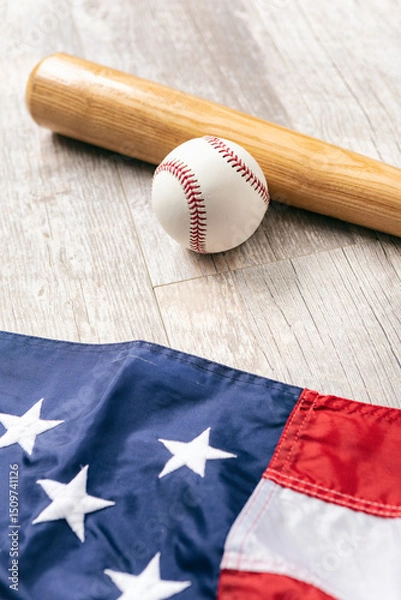 Obraz American Flag With Baseball And Bat Background