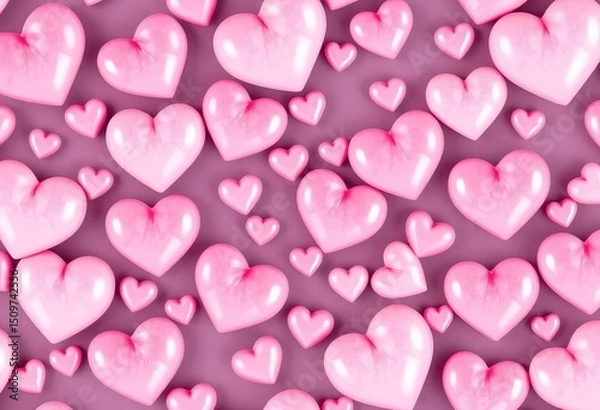 Fototapeta Delicate seamless pattern of pastel pink hearts, perfect for Valentine's Day backgrounds, pattern, spring