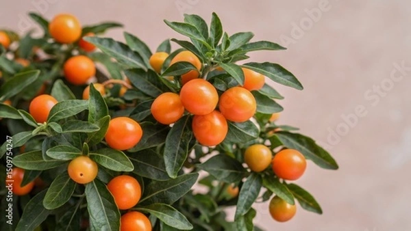 Obraz Clustered fruits of Solanum pseudocapsicum (Jerusalem cherry) isolated