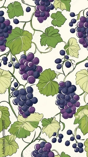 Fototapeta Seamless Grape Pattern Background for Textile Designs, Wallpapers and Digital Paper for Food Industry