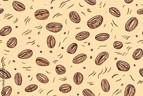 Fototapeta Seamless coffee bean pattern is great for textile designs, backgrounds, and packaging