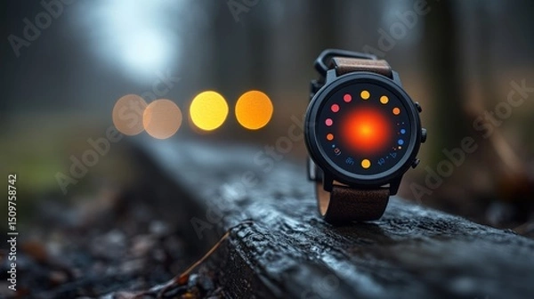 Fototapeta Stylish Smartwatch Displaying Bright Colorful Circular Design