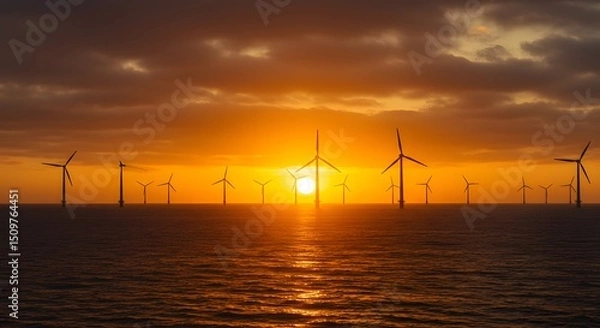 Obraz Offshore Wind Farm Sunset