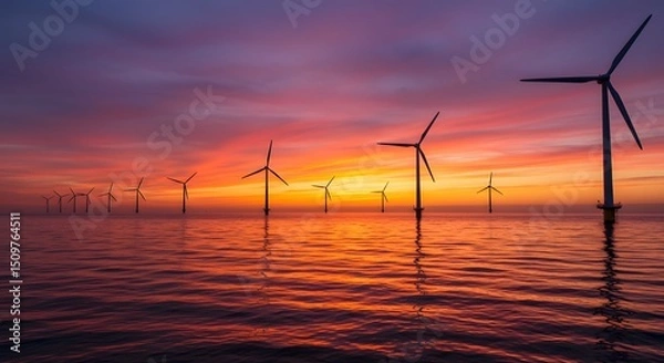Obraz Offshore Wind Turbines at Sunset