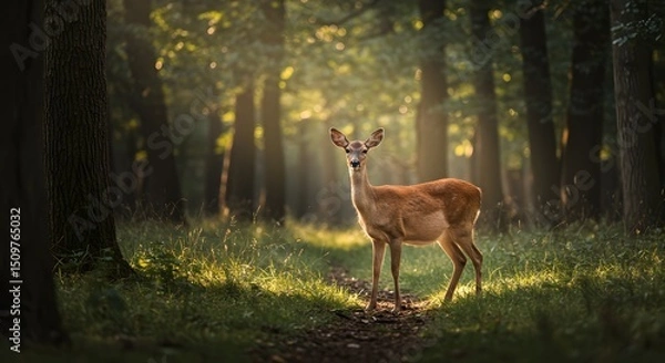 Obraz Doe in the Golden Forest Light