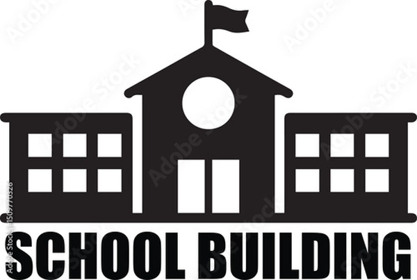 Fototapeta School Building Silhouette Icons – Education Institute Black Vector Set on white background.