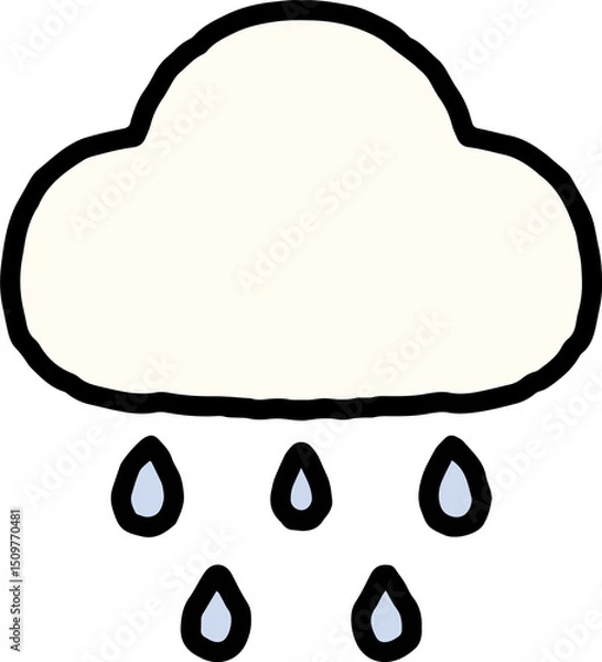Obraz A hand-drawn rain cloud icon with pastel raindrops and bold black outlines. Ideal for weather graphics, planner elements, or emotional visuals.