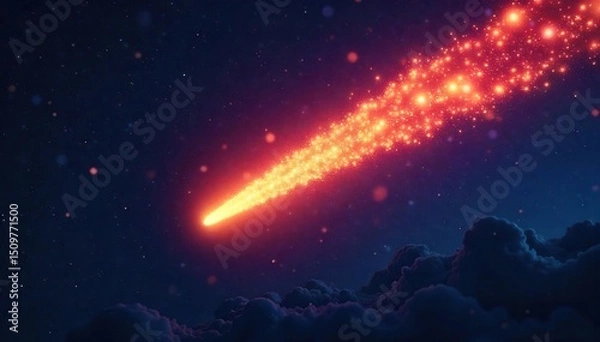 Fototapeta Spectacular view of a bright comet streaking across the night sky, leaving a fiery trail of dust and gas Perfect for astronomy, space exploration, and celestial event themes , astronomy, spectacular