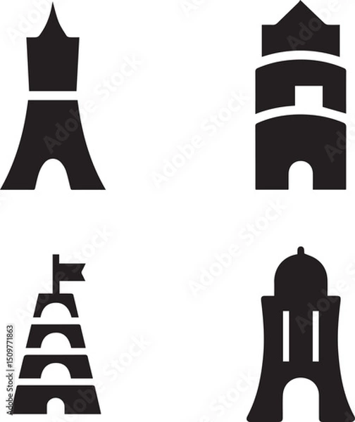Fototapeta Tower Silhouette Vector Icon Set, Tower Architecture Silhouette Vector Icon Set.