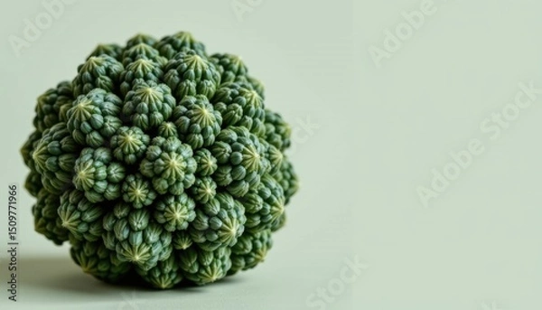 Fototapeta Close-up of a fresh green vegetable with a rounded shape and textured surface, isolated on a light background perfect for healthy eating or vegetarian themes