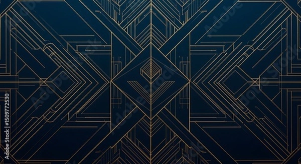 Fototapeta Geometric Line Pattern in Blue and Gold