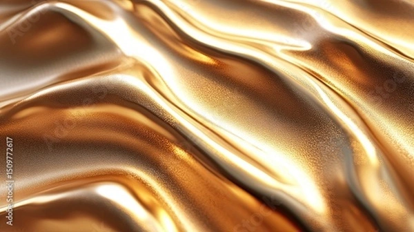 Fototapeta A close up of rippling gold fabric with light reflecting and creating soft shadows and highlights