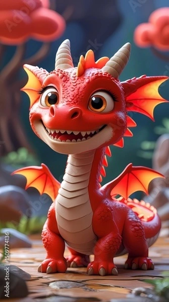 Obraz Cute baby red dragon