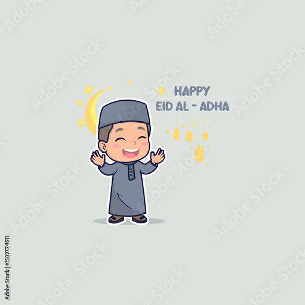 Obraz Happy Eid Al Adha Greeting Background with a Smiling Boy