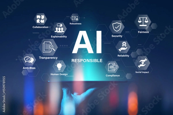 Fototapeta Responsible AI concept with ethical principles transparency and social impact in technology
