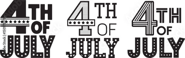 Fototapeta Vintage-Inspired 4th of July Typography with Star and Stripe Details, Patriotic July 4th Vector with Classic American Style, Retro Independence Day Text Design in Black and White, 4th of July Design