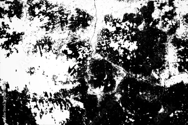 Fototapeta An abstract black and white background with ink, paint, and dirt splattered in a stained textured pattern