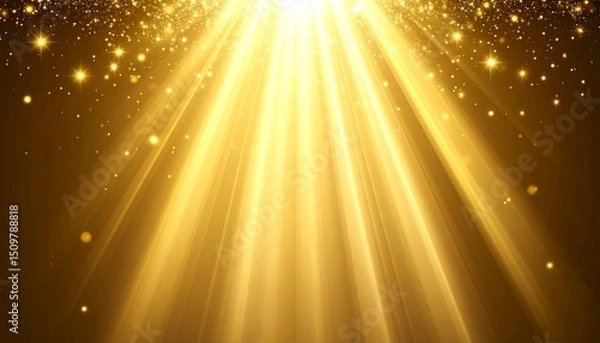 Fototapeta 輝く光と金色の粒子が降り注ぐ、神秘的なエネルギーの表現A mysterious energy expression with shining light and golden particles falling.