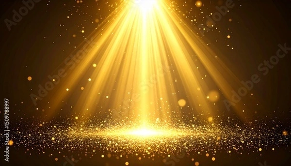 Fototapeta 輝く光と金色の粒子が降り注ぐ、神秘的なエネルギーの表現A mysterious energy expression with shining light and golden particles falling.