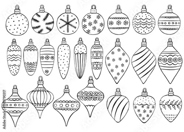 Obraz Set of Christmas baubles. Hand drawn vector illustration.