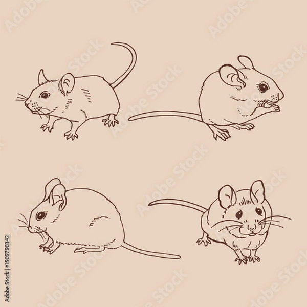 Obraz Set of mouse. Hand drawn vector illustration ink style.