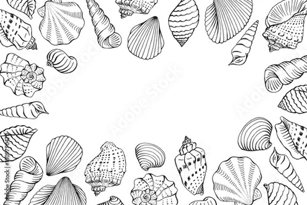 Obraz Frame with seashells. Hand drawn vector illustration.