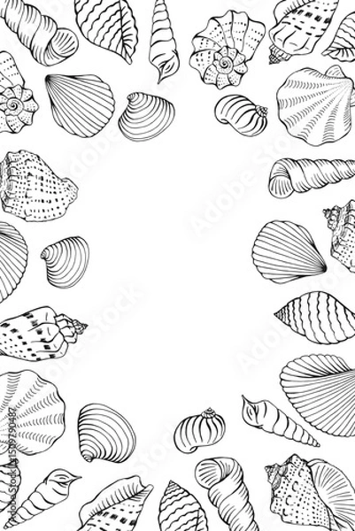 Obraz Frame with seashells. Hand drawn vector illustration.
