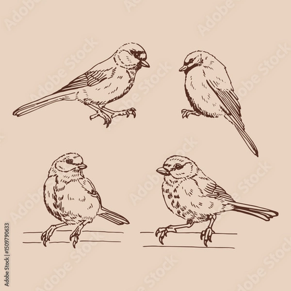 Obraz Set of titmouse. Hand drawn vector illustration.