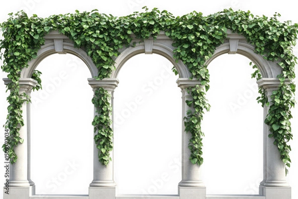 Fototapeta Stone garden archway with ivy vines, decorative architecture, outdoor structure, garden decor, landscaping element, isolated on transparent background