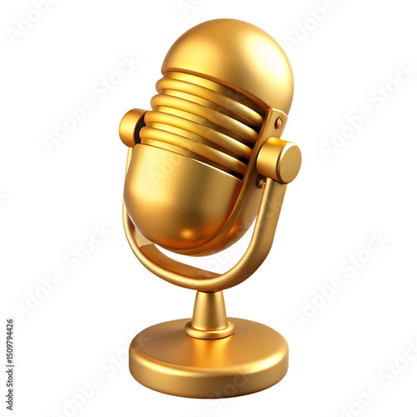 Obraz 3d golden microphone on white background
