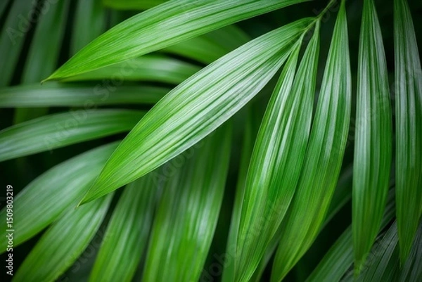 Fototapeta Closeup green leaves of tropical plant in garden. Dense dark green leaf with beauty pattern texture background. Green leaves for spa background. Green