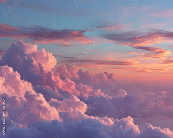 Fototapeta Serene clouds illuminated by a colorful sunset sky.