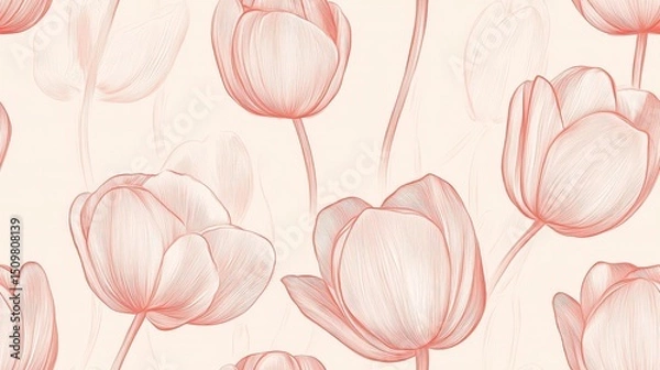 Fototapeta Delicate Tulip Sketch Pattern for Elegant Designs, Backgrounds, and Artistic Projects
