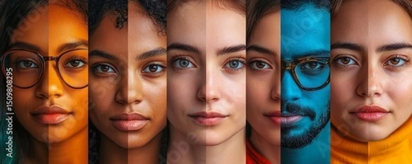 Fototapeta Banner collage of diverse faces representing the different ethnic communities , diversity background concept
