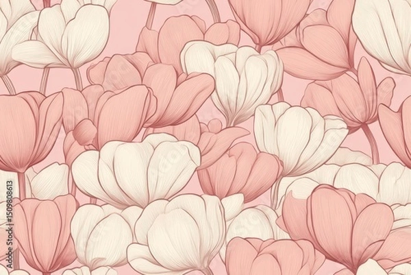 Fototapeta Elegant Tulip Floral Pattern for Fabric, Wallpaper, or Background Design