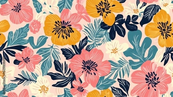 Fototapeta Vibrant Floral Pattern for Textile Design or Creative Projects with Warm Colors