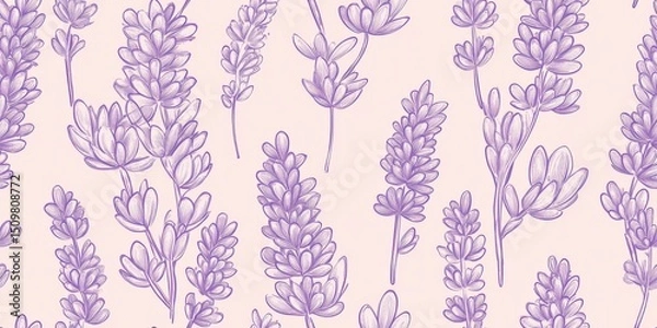 Fototapeta Delicate Lavender Bloom Pattern in Purple for Fabrics and Wallpapers use for feminine and charming projects