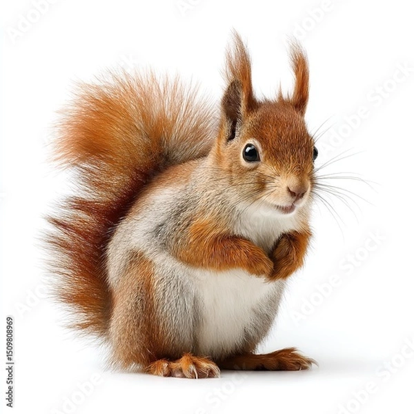Fototapeta Stock photo of cute squirrel animal wildlife rodent isolated on white background looking at the camera