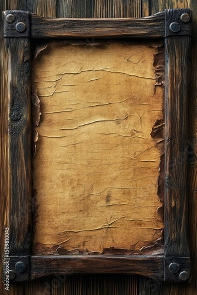 Fototapeta wood frame with a line of the border on old rustic vintage paper