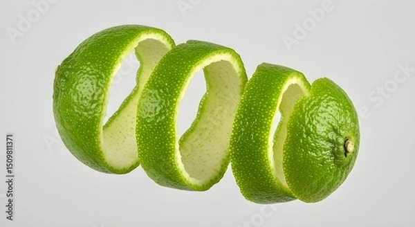 Fototapeta Lime with Zest Spiral Isolated on Gray
