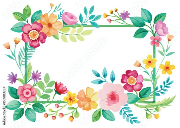 Fototapeta Rectangular watercolor flowers Frame Design for program card