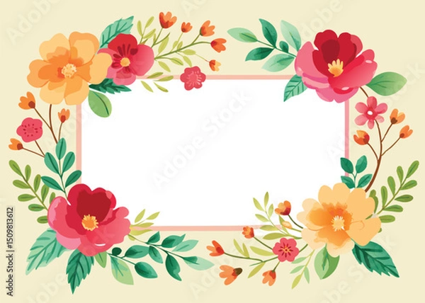 Fototapeta Rectangular watercolor flowers Frame Design for program card