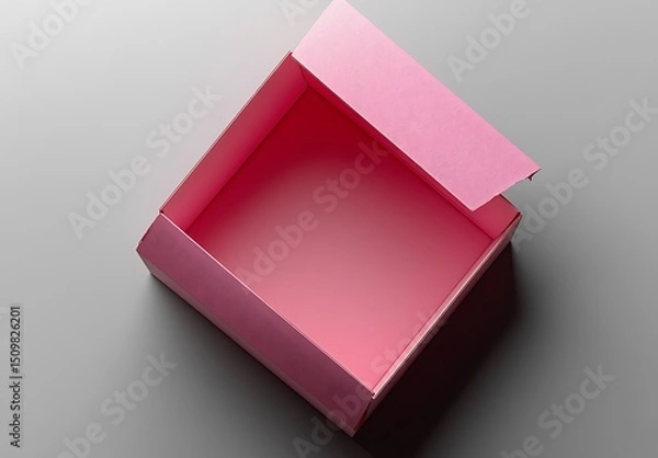 Fototapeta Open pink cardboard box mockup on gray background

